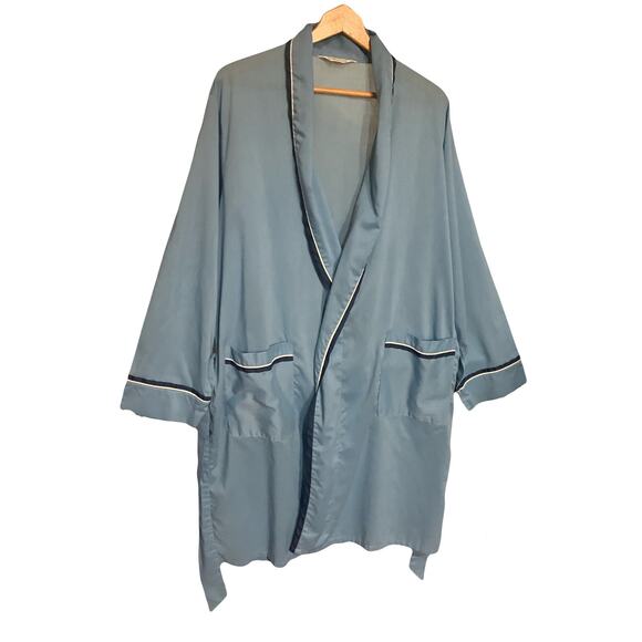 Weldon Bathrobe Mens L Blue Belted Sleep Lounge Vintage Lightweight Cotton Poly - Picture 1 of 7